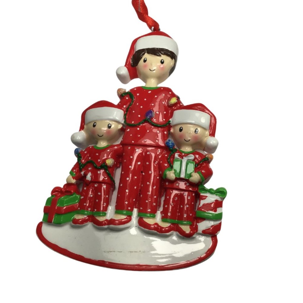 Single Mom with 3 Children Personalized Christmas Ornament